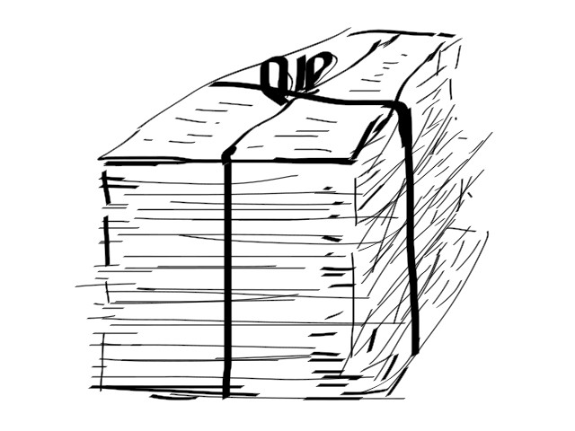 illustration of stack of papers, tied with string